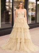 A-Line Sweetheart Tiered Long Tulle Prom Dress - Kissprom