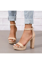 Champagne Ankle Buckle Open Toe Chunky Heels - KissProm