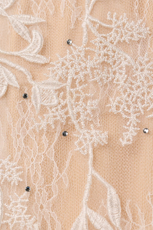 Champagne Appliques Square Neck Puff Sleeves Long Prom Dress - KISSPROM