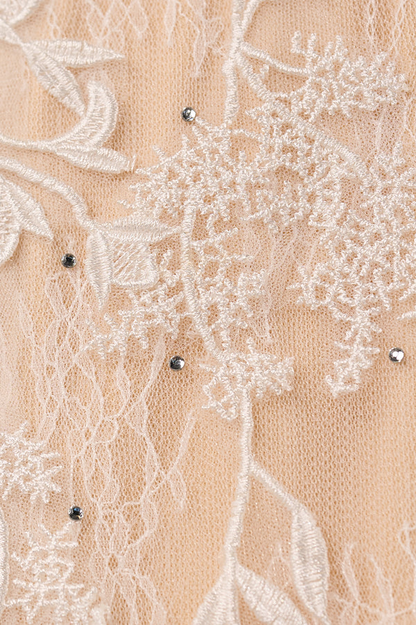 Champagne Appliques Square Neck Puff Sleeves Long Prom Dress - KISSPROM