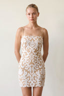 Champagne Bodycon Spaghetti Straps Sequin Lace Mini Homecoming Dresses | KISSPROM