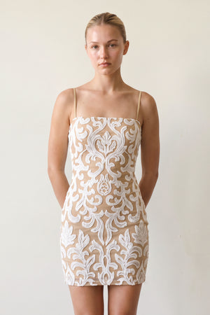 Champagne Bodycon Spaghetti Straps Sequin Lace Mini Homecoming Dresses | KISSPROM
