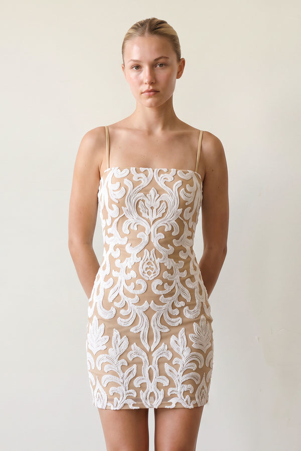 Champagne Bodycon Spaghetti Straps Sequin Lace Mini Homecoming Dresses | KISSPROM