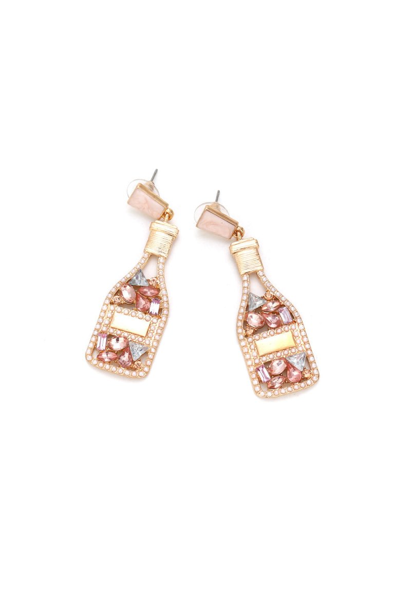 Champagne Bottle Earrings Rhinestone Crystal - KissProm