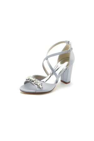 Champagne Cross - Strap High Heels with Crystal Embellishments - KissProm