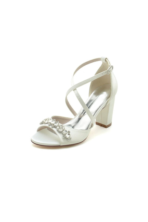 Champagne Cross - Strap High Heels with Crystal Embellishments - KissProm