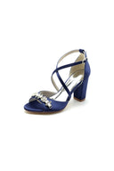 Champagne Cross - Strap High Heels with Crystal Embellishments - KissProm