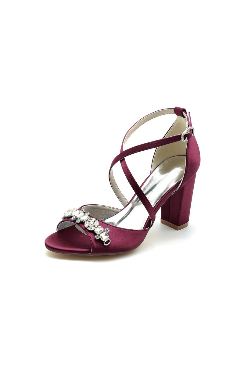 Champagne Cross - Strap High Heels with Crystal Embellishments - KissProm