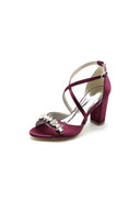 Champagne Cross - Strap High Heels with Crystal Embellishments - KissProm