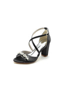 Champagne Cross - Strap High Heels with Crystal Embellishments - KissProm
