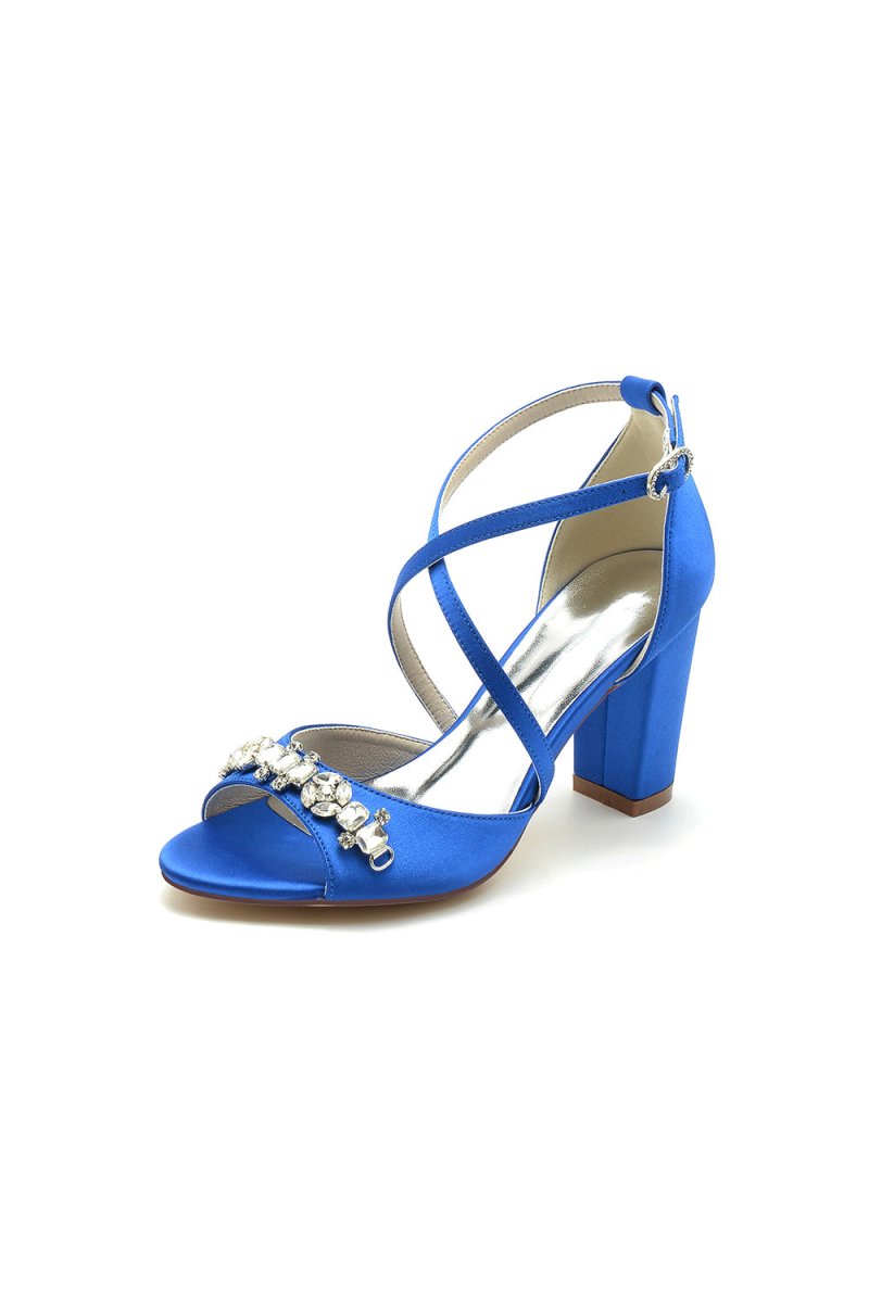 Champagne Cross - Strap High Heels with Crystal Embellishments - KissProm