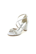 Champagne Cross - Strap High Heels with Crystal Embellishments - KissProm