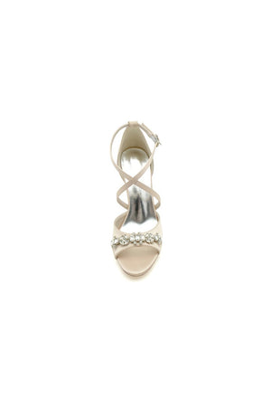 Champagne Cross - Strap High Heels with Crystal Embellishments - KissProm