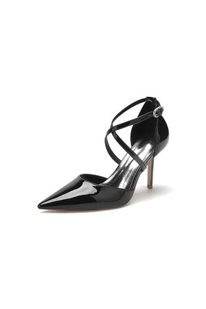 Champagne Patent Leather Wedding Shoes with Straps - KissProm
