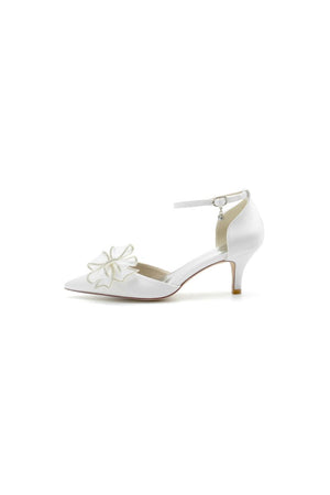 Champagne Pointed Toe Ankle Strap Wedding Shoes with Bow - KissProm