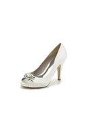 Champagne Satin High Heels with Crystal Flower Ornament - KissProm