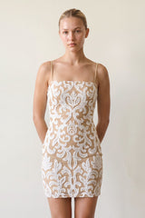 Champagne Sheath Spaghetti Straps Sequins Mini Party Dress | KISSPROM