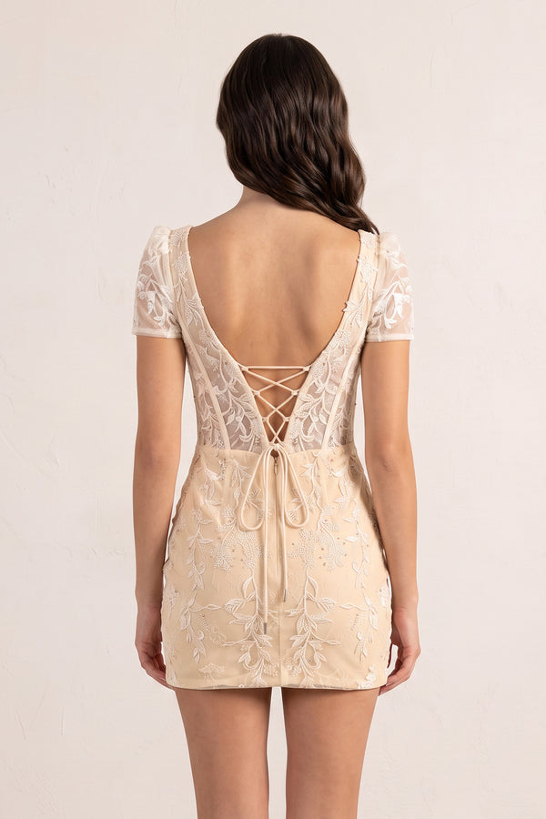Champagne Short Bodycon Lace Homecoming Dress | KISSPROM