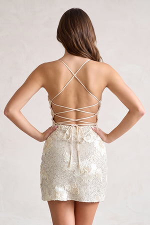 Champagne Spaghetti Straps Sequin Embroidery Sheath Homecoming Dress (2) | KISSPROM
