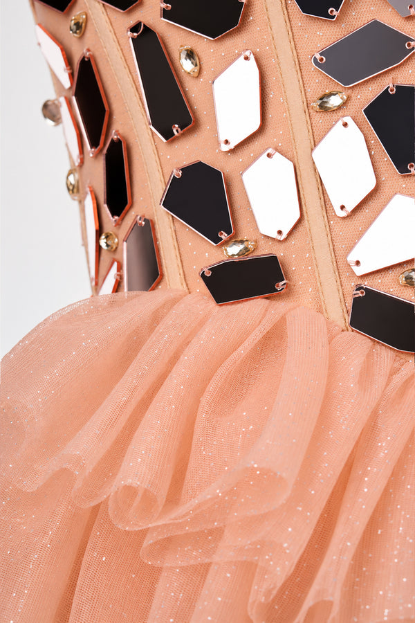 Champagne Sparkly Sweetheart A-Line Tulle Tiered Homecoming Dress-KISSPROM