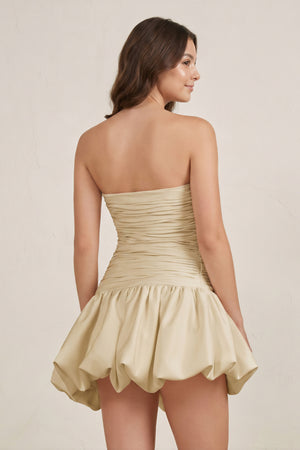 Champagne Strapless A-Line Satin Balloon Draped Homecoming Dress - KISSPROM