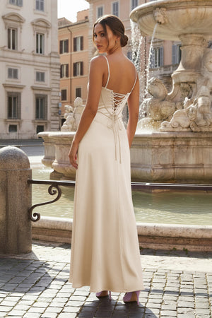 Champagne Straps A - line Long Formal Dress - KissProm