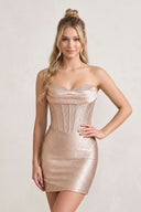Champagne Sweetheart Satin Sheath Corset Homecoming Dress With Rhinestones | KISSPROM