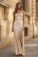 Spaghetti Straps Long Sheath Prom Dress With Split - KISSPROM PROM DRESSES