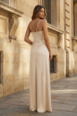 Spaghetti Straps Long Sheath Prom Dress With Split - KISSPROM PROM DRESSES