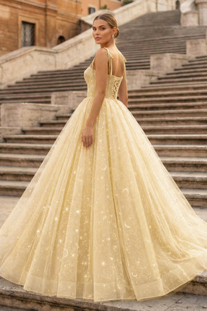 Champagne Tulle Straps Floor Length Evening Dress, Lavender A-Line Prom Dress - KISSPROM PROM DRESSES