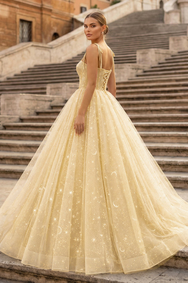 Champagne Tulle Straps Floor Length Evening Dress, Lavender A-Line Prom Dress - KISSPROM PROM DRESSES