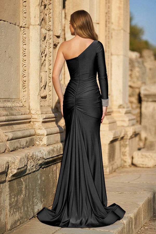 Blue One - Sleeve Mermaid Long Gown with Slit - KissProm