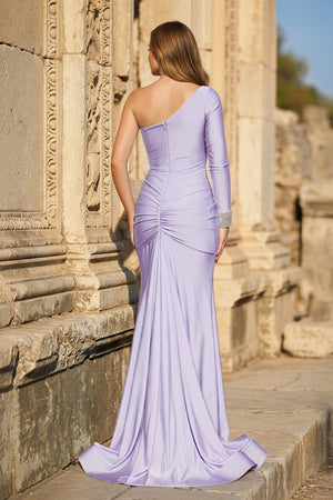 Blue One - Sleeve Mermaid Long Gown with Slit - KissProm