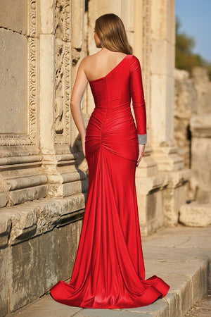 Blue One - Sleeve Mermaid Long Gown with Slit - KissProm