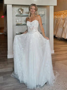 Charming A - Line Strapless Tulle Lace Wedding Dresses - KissProm