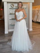 Charming A - Line Strapless Tulle Lace Wedding Dresses - KissProm