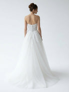 Charming A - Line Strapless Tulle Lace Wedding Dresses - KissProm