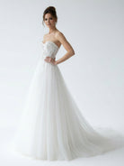 Charming A - Line Strapless Tulle Lace Wedding Dresses - KissProm
