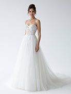 Charming A - Line Strapless Tulle Lace Wedding Dresses - KissProm
