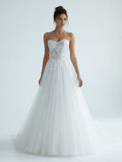 Charming A - Line Strapless Tulle Lace Wedding Dresses - KissProm
