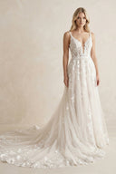 Charming A Line V Neck Tulle Wedding Dresses with Appliques – Wedding Dresses by KissProm | Available at KissProm