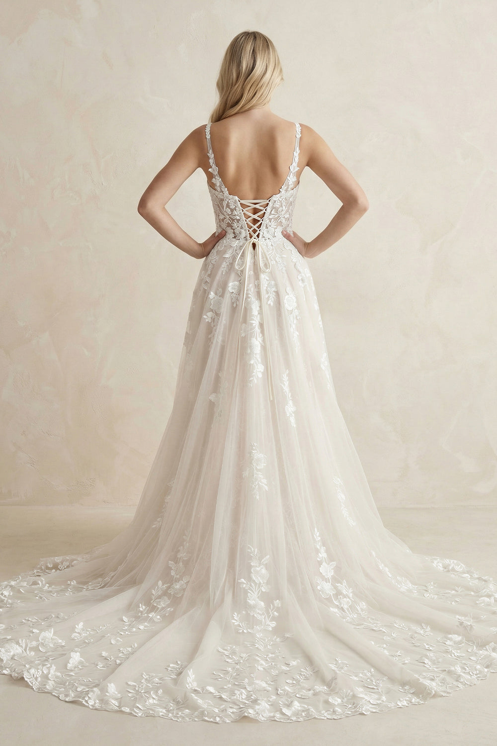 Charming A Line V Neck Tulle Wedding Dresses with Appliques – Wedding Dresses by KissProm | Available at KissProm