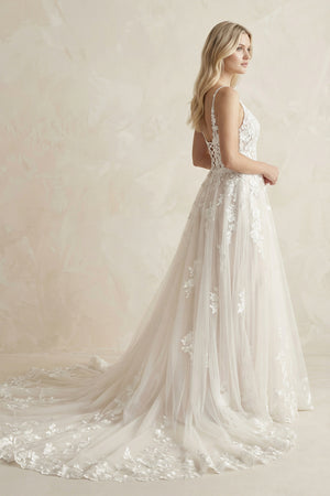 Charming A Line V Neck Tulle Wedding Dresses with Appliques – Wedding Dresses by KissProm | Available at KissProm