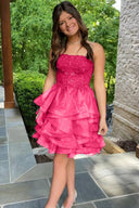 A-line Lace Appliques Organza Short Homecoming Dress - KissProm