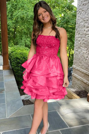 A-line Lace Appliques Organza Short Homecoming Dress - KissProm
