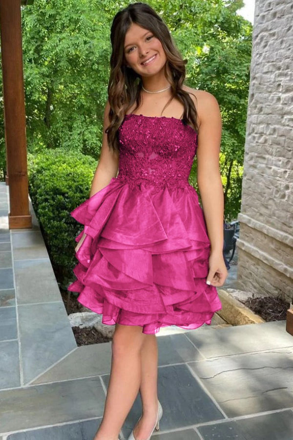 A-line Lace Appliques Organza Short Homecoming Dress - KissProm