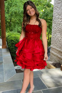 A-line Lace Appliques Organza Short Homecoming Dress - KissProm