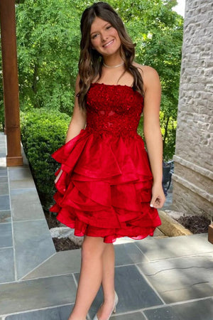 A-line Lace Appliques Organza Short Homecoming Dress - KissProm