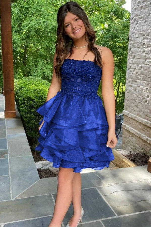 A-line Lace Appliques Organza Short Homecoming Dress - KissProm