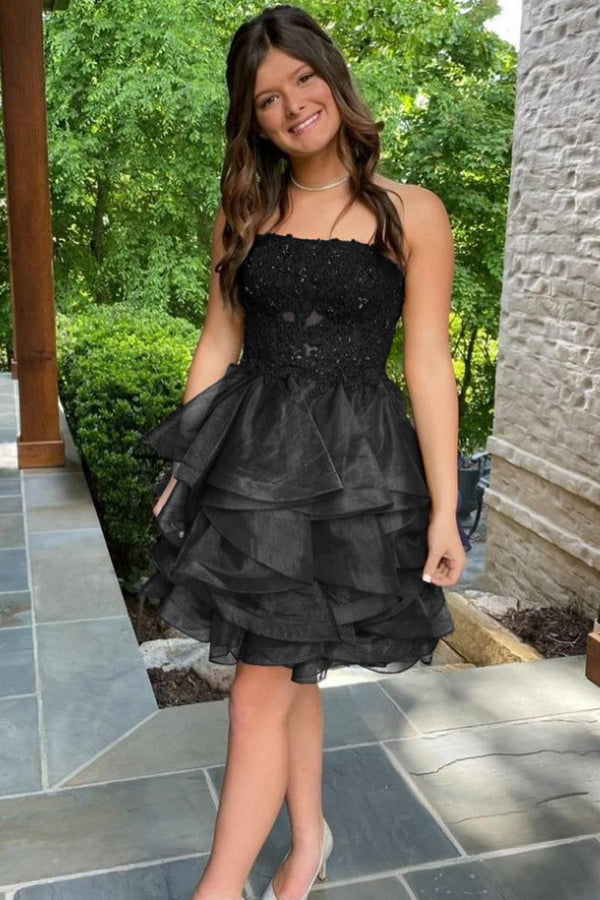 A-line Lace Appliques Organza Short Homecoming Dress - KissProm